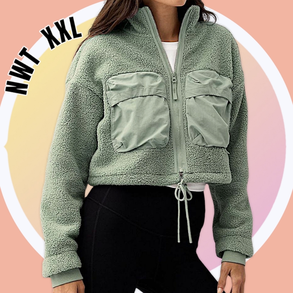 NWT XXL Mixed Media Crop Jacket Super Soft High Pile w 4 Pockets